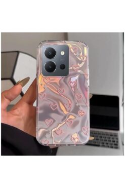 Pro Aksesuar Vivo Y36 Uyumlu Kılıf Kalp Desenli Silikon Kılıf Pembe