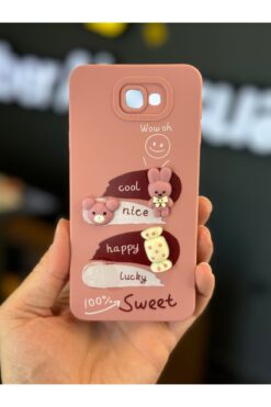Fibaks Galaxy J7 Prime Uyumlu Kılıf Tasarımlı Desenli Kamera Korumalı Tavşan Pembe Yumuşak Silikon Kapak