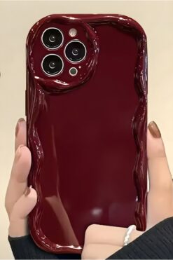 Fibaks Apple iPhone 15 Pro Max Uyumlu Kılıf Kamera Korumalı Dalga Kenarlı Darbe Emici Bordo Silikon Kapak