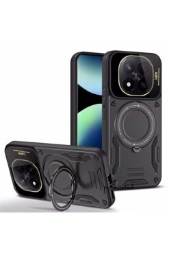 m.tk moveteck Xiaomi Redmi Note 14 Pro 4G Kılıf Magsafe Dönebilen Halkalı Standlı Gold Detaylı Military Zırh Kapak