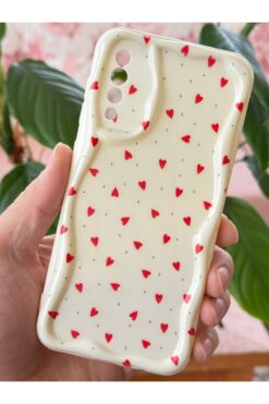 Fibaks Galaxy A50 - A30S Kılıf Kamera Korumalı Dalga Kenarlı Kırmızı Kalp Desenli Silikon Kapak