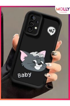 Molly Samsung Galaxy A52 İçin Siyah Kenarları Kalın 3d Kabartmalı Baby Tom Silikon Kılıf