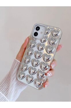 KVK PRİVACY Iphone 11 Uyumlu Kılıf Krom Gümüş Kalp Şık Darbelere Karşı Dayanıklı Yumuşak Silikon Kapak