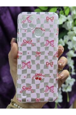 Magic Ring Realme C21Y / Realme C25Y Uyumlu Kurdele ve Kiraz Desenli Silikon Şeffaf Telefon Kılıfı