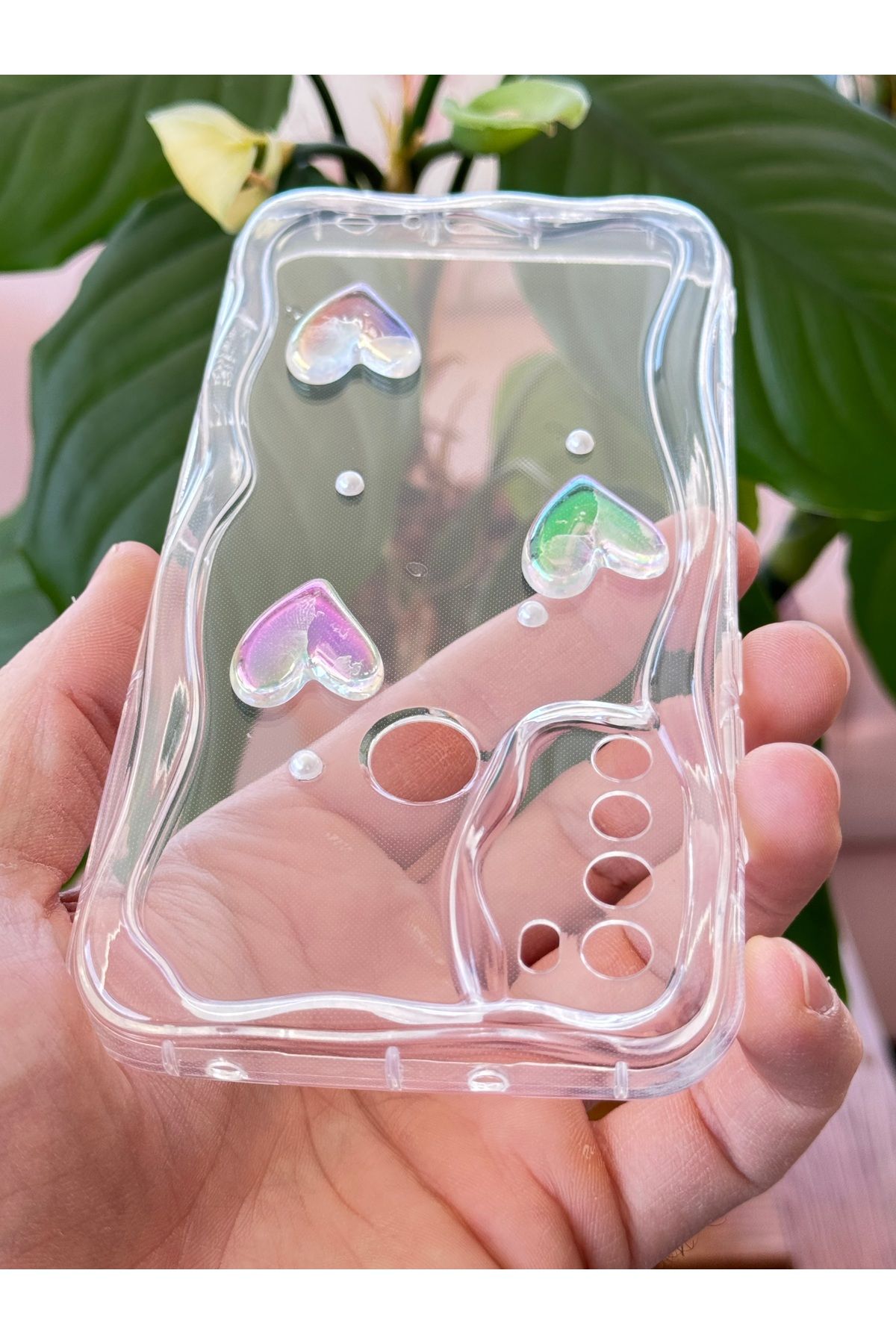 Fibaks Xiaomi Redmi Note 8 Kılıf 3D Kalpli İnci Tasarımlı Desenli Kamera Korumalı Şeffaf Silikon Kapak - Görsel 2