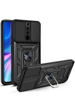 Fibaks Oppo A5/a9 2020 Uyumlu Kılıf Kamera Korumalı Sürgülü Yüzüklü Armor Military Tank Zırh
