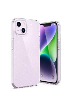 Merwish iPhone 14 Plus ve 15 Plus Uyumlu Şeffaf Simli Kılıf Kapak Yükseltilmiş Kamera ve Ekran Koruma