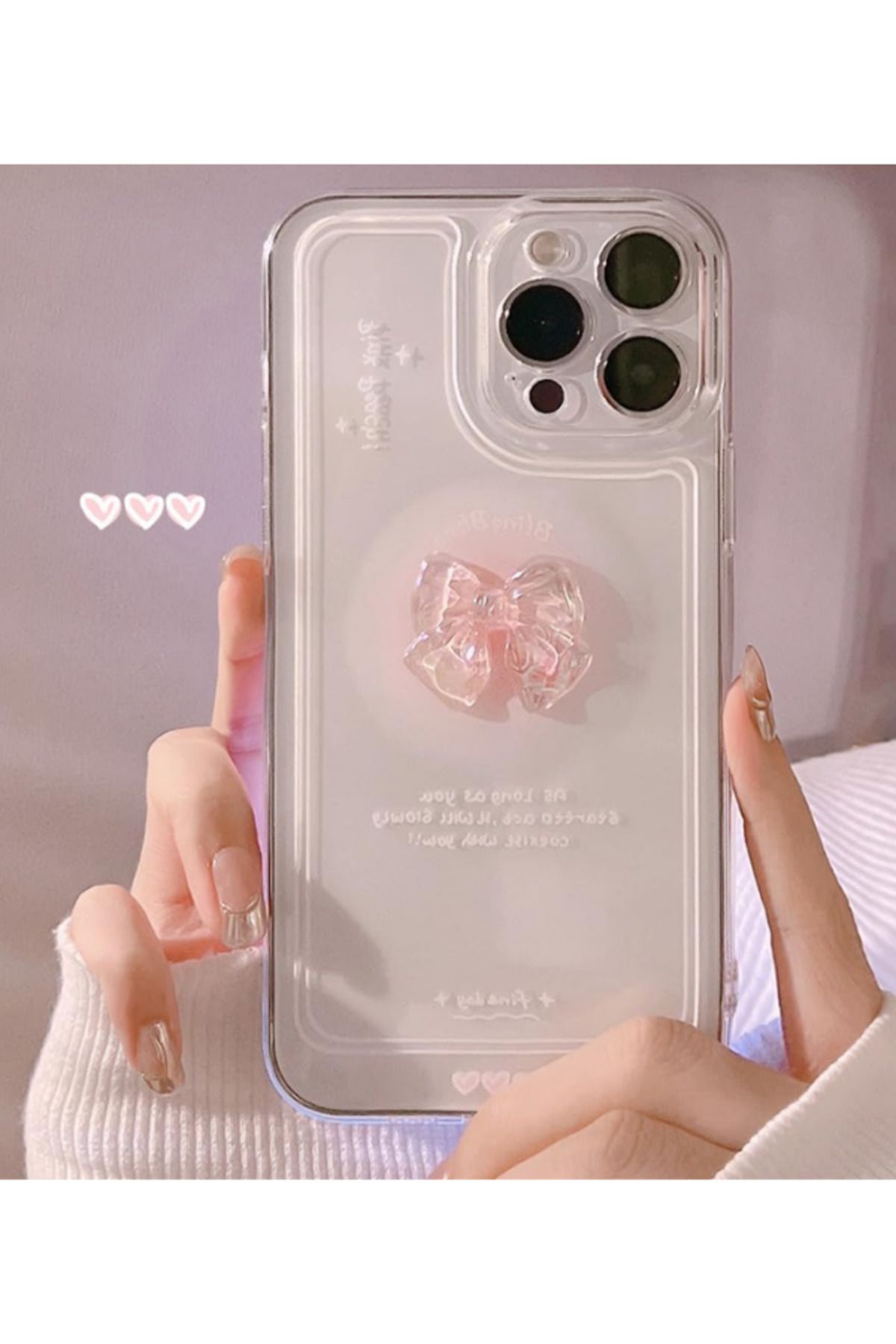 KVK PRİVACY Apple iPhone 13 Pro Uyumlu Kılıf '3 Boyutlu Kurdele' Kamera Korumalı Yumuşak Kapak Şeffaf