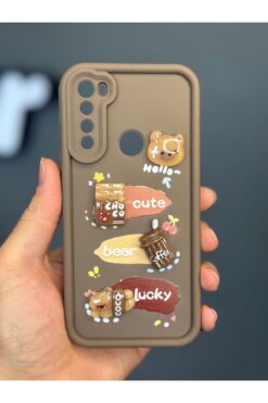 Fibaks Redmi Note 8 Uyumlu Kılıf Tasarımlı Desenli Kamera Korumalı Ayıcık Kahve Renkli Yumuşak Silikon Kap