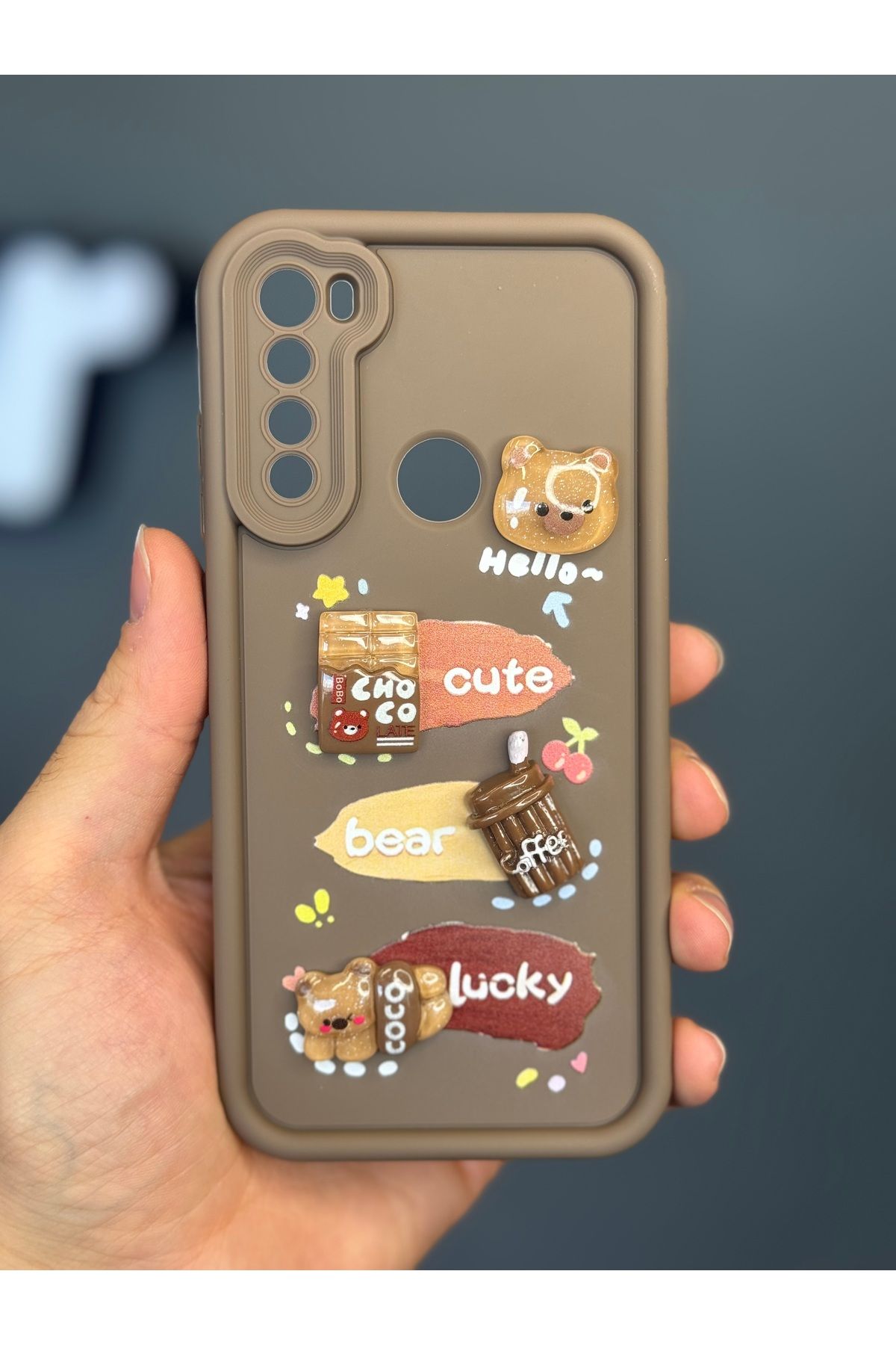 Fibaks Redmi Note 8 Uyumlu Kılıf Tasarımlı Desenli Kamera Korumalı Ayıcık Kahve Renkli Yumuşak Silikon Kap