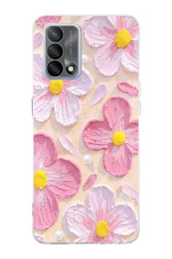 moonset Oppo A74 Uyumlu Pastel Çiçek Tasarımlı Baskılı Şeffaf Telefon Kılıfı