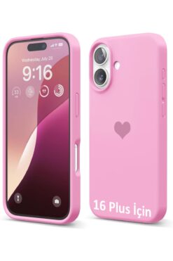 gaga elektronik iPhone 16 Plus İçin Kalp Logolu İçi Kadife Silikon Kılıf