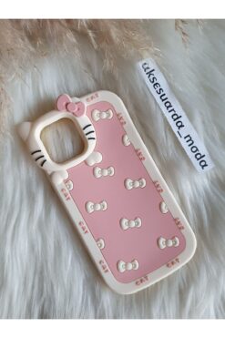 Aksesuarda Moda iPhone 13 Pro Max Uyumlu PAPYONLU HAMUR SİLİKON KEDİ KILIF