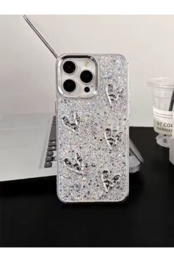 KVK PRİVACY Apple iPhone 16 Pro Uyumlu Kılıf Taşlı Kalp Figürlü Darbeye Karşı Dayanıklı Sert Silikon Kapak