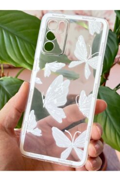 Fibaks Oppo A16 Kılıf Şeffaf Kelebek Tasarımlı Desenli Kamera Korumalı Yumuşak Silikon Kapak