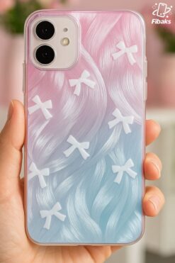 Fibaks Apple Iphone 12 Kılıf Parlak Fiyonk Desenli Darbe Emici Kamera Çıkıntılı Renkli Silikon Kapak