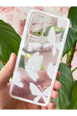 Fibaks Oppo A74 Kılıf Şeffaf Kelebek Tasarımlı Desenli Kamera Korumalı Yumuşak Silikon Kapak