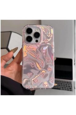 Zebana Apple iPhone 12 Pro Max Uyumlu Kılıf Zebana Pink Heart Silikon Kılıf Pembe