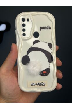 Fibaks Redmi Note 8 Uyumlu Kılıf Tasarımlı Desenli Kamera Korumalı Panda Beyaz Püsküllü Silikon Kapak