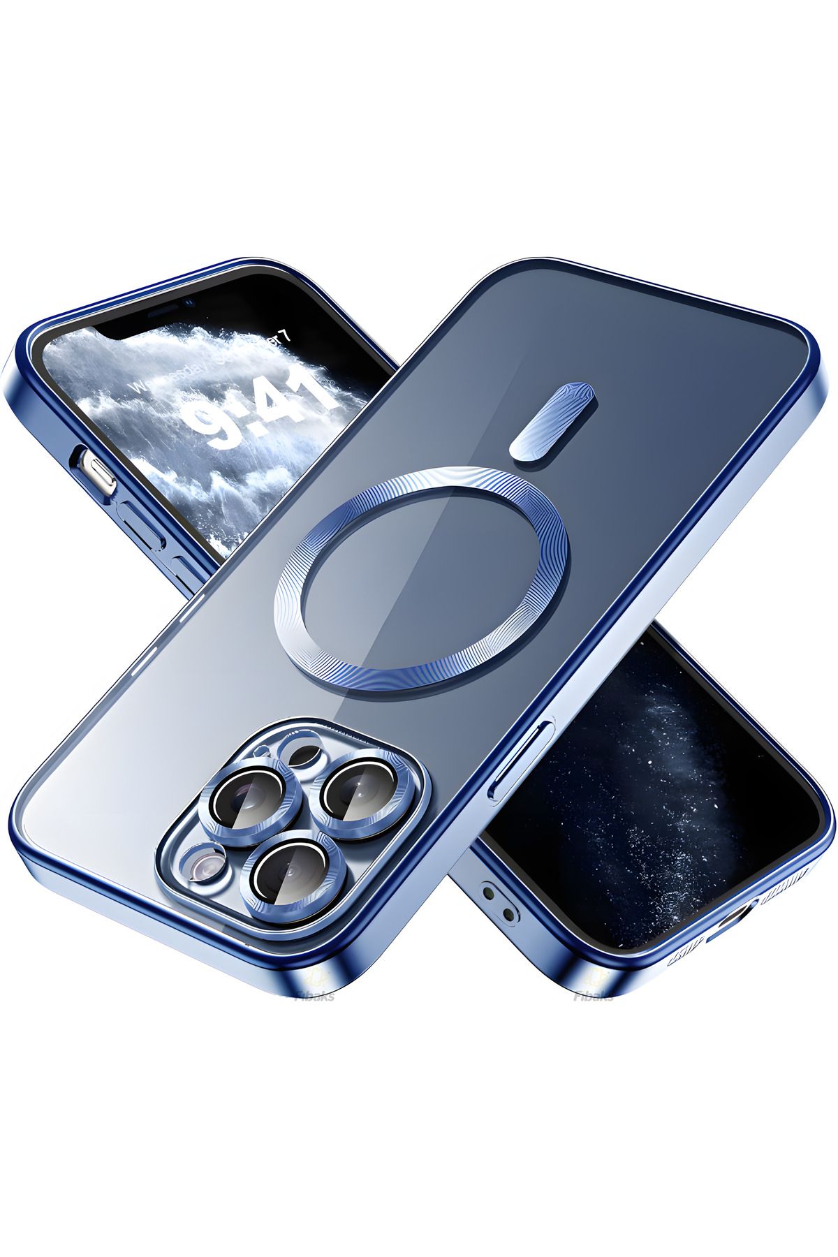 Fibaks İphone 13 Pro Max Uyumlu Kılıf Kamera Lens Korumalı Magsafe Şarj Kilifi Şeffaf Renkli Yumuşak Kapak