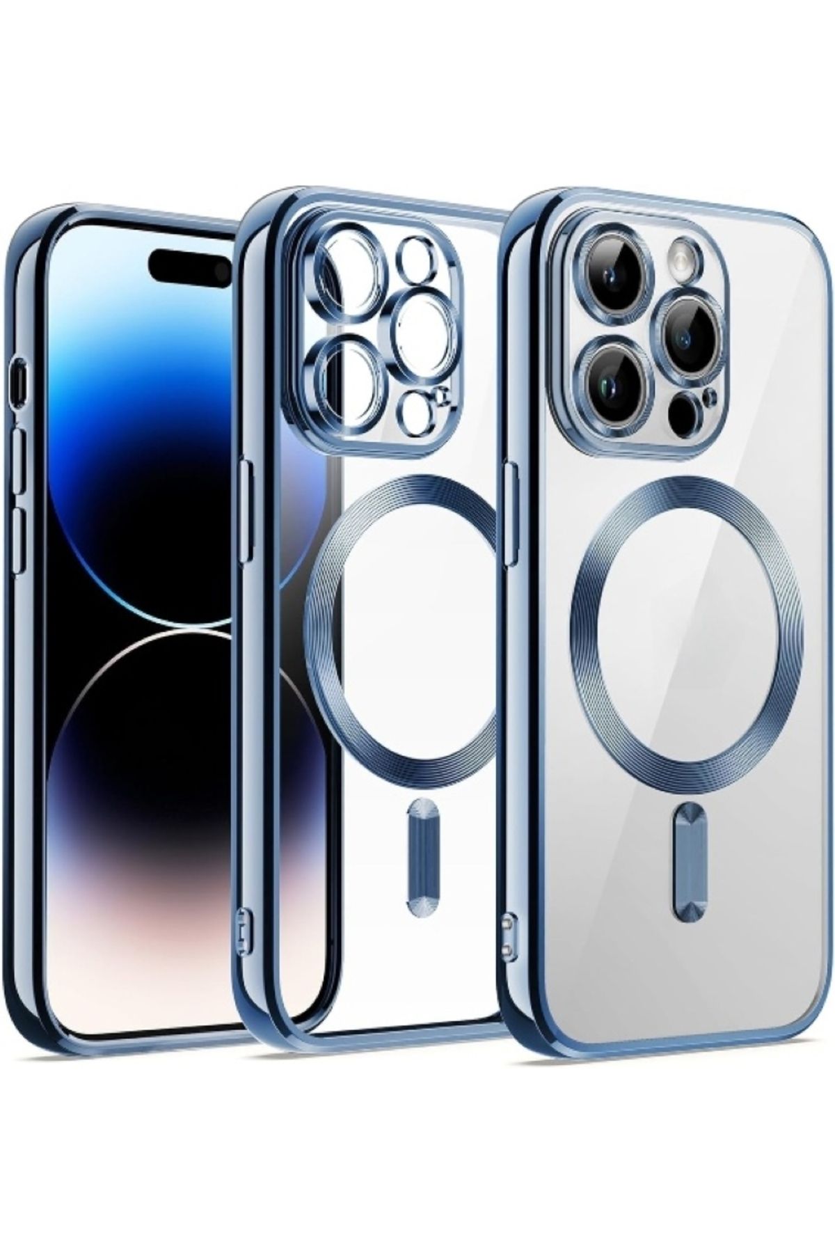 Fibaks İphone 13 Pro Max Uyumlu Kılıf Kamera Lens Korumalı Magsafe Şarj Kilifi Şeffaf Renkli Yumuşak Kapak - Görsel 2