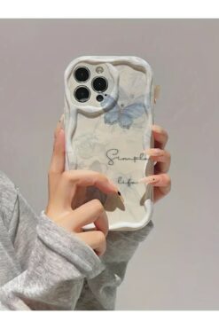 KVK PRİVACY İphone 14 Pro Max Uyumlu Kılıf Dalgalı Kelebek Desenli Darbelere Dayanıklı Yumuşak Silikon Kapak