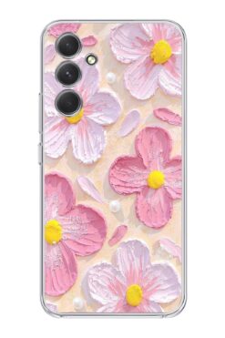 moonset Samsung Galaxy A35 Uyumlu Pastel Çiçek Tasarımlı Baskılı Şeffaf Telefon Kılıfı