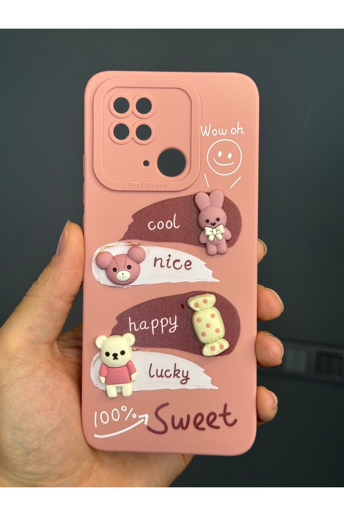 Fibaks Redmi 10c/poco C40 Uyumlu Kılıf Tasarımlı Desenli Kamera Korumalı Tavşan Pembe Yumuşak Silikon Kapak