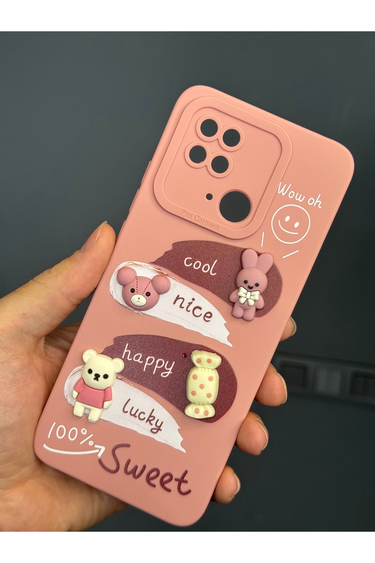 Fibaks Redmi 10c/poco C40 Uyumlu Kılıf Tasarımlı Desenli Kamera Korumalı Tavşan Pembe Yumuşak Silikon Kapak - Görsel 2