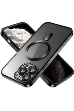 Fibaks İphone 15 Pro Max Uyumlu Kılıf Kamera Lens Korumalı Magsafe Şarj Kilifi Şeffaf Renkli Yumuşak Kapak