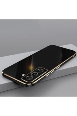 Fibaks Samsung Galaxy S21 Fe Kılıf Parlak Kenarlı Altın Işlemeli Kamera Korumalı Kapak