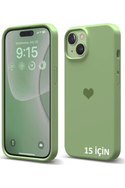gaga elektronik iPhone 15 İçin Kalp Logolu İçi Kadife Silikon Kılıf