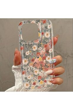 EDELFU İPhone 11 için UYUMLU Baskılı Çiçek Desenli Yanları Kalın Darbeye Dayanıklı Şeffaf Kılıf