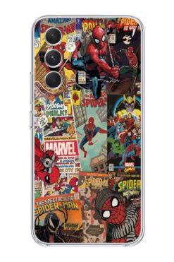 Magic Ring Samsung Galaxy A55 Uyumlu Spiderman Kolaj Desenli Şeffaf Telefon Kılıfı