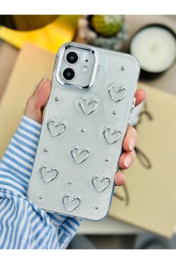 Go Aksesuar Iphone 12 ve 12 Pro Uyumlu Metal Kalp Tasarım Oyuncaklı Esnek Silikon Kılıf