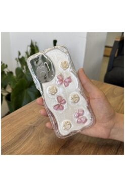 Pro Aksesuar Xiaomi Redmi Note 10S Uyumlu Kılıf Kelebekli Floral Silikon Kılıf Rose Gold