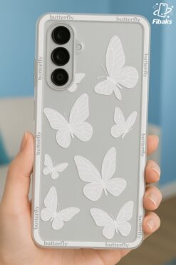 Fibaks Galaxy A14 Uyumlu Kılıf Tasarımlı Desenli Kamera Korumalı Şeffaf Kelebek Esnek Yumuşak Silikon Kapak