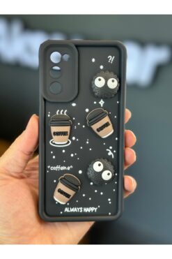 Fibaks Galaxy S20 Fe Kılıf Tasarımlı Desenli Kamera Korumalı Coffee Kurabiye Siyah Yumuşak Silikon Kapak