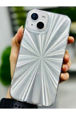 Go Aksesuar Iphone 14 Plus - 15 Plus Uyumlu Gümüş Prizma Tasarımlı Kenarları Silikon Kılıf