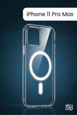 Ekru Cep iPhone 11 Pro Max Magsafe Wireless Kılıf Köşe Korumalı Darbe Emici Şeffaf Sert Silikon Kapak