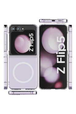 Nezih Case Samsung Galaxy Z Flip 5 Uyumlu Magneticsafe Kristal Şeffaf 360 Koruma Tam Uyumlu Kılıf