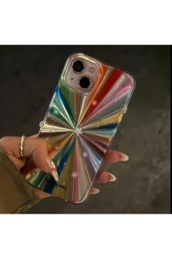 EDELFU İPhone 13 - 14 - 15 Uyumlu Işıltılı Yıldızlı Kılıf Gökkuşağı Desenli Parlak Göz Alıcı Koruyucu Kapak