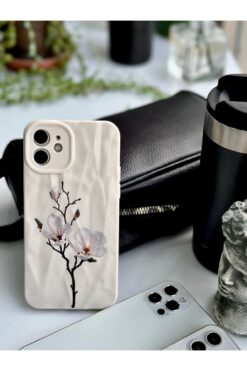 Go Aksesuar Iphone 12 Birebir Uyumlu 3d Kağıt Manolya Baskı Desenli Esnek Silikon Kılıf