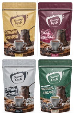 SARAY KEYFİ 4’Lü Set - Osmanlı Kahve+Dibek Kahve+Damla Sakızlı Kahve+Sütlü Menengiç Kahve