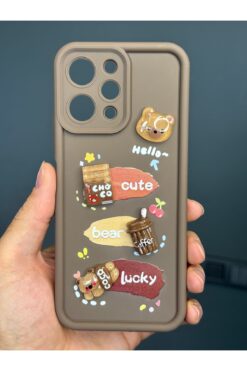 Fibaks Redmi 12 4g Uyumlu Kılıf Tasarımlı Desenli Kamera Korumalı Ayıcık Kahve Renkli Yumuşak Silikon Kapak