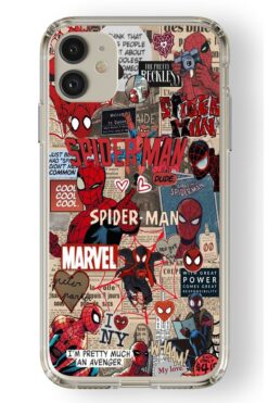 Space Star iPhone 11 Uyumlu Spiderman Kolaj Tasarım Baskılı Şeffaf Kılıf