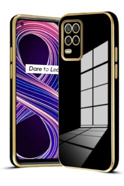 Fibaks Realme 8 - 8 Pro Kılıf Parlak Kenarlı Altın Işlemeli Kamera Korumalı Kapak