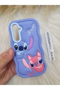Aksesuarda Moda SAMSUNG GALAXY A55 Uyumlu Stitch Disney Lilo Ve Stiç Hamur Silikon Lüks Kılıf Kapak