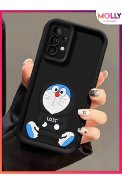 Molly Samsung Galaxy A13 İçin Siyah Kenarları Kalın 3d Kabartmalı Sevimli Doraemon Silikon Kılıf
