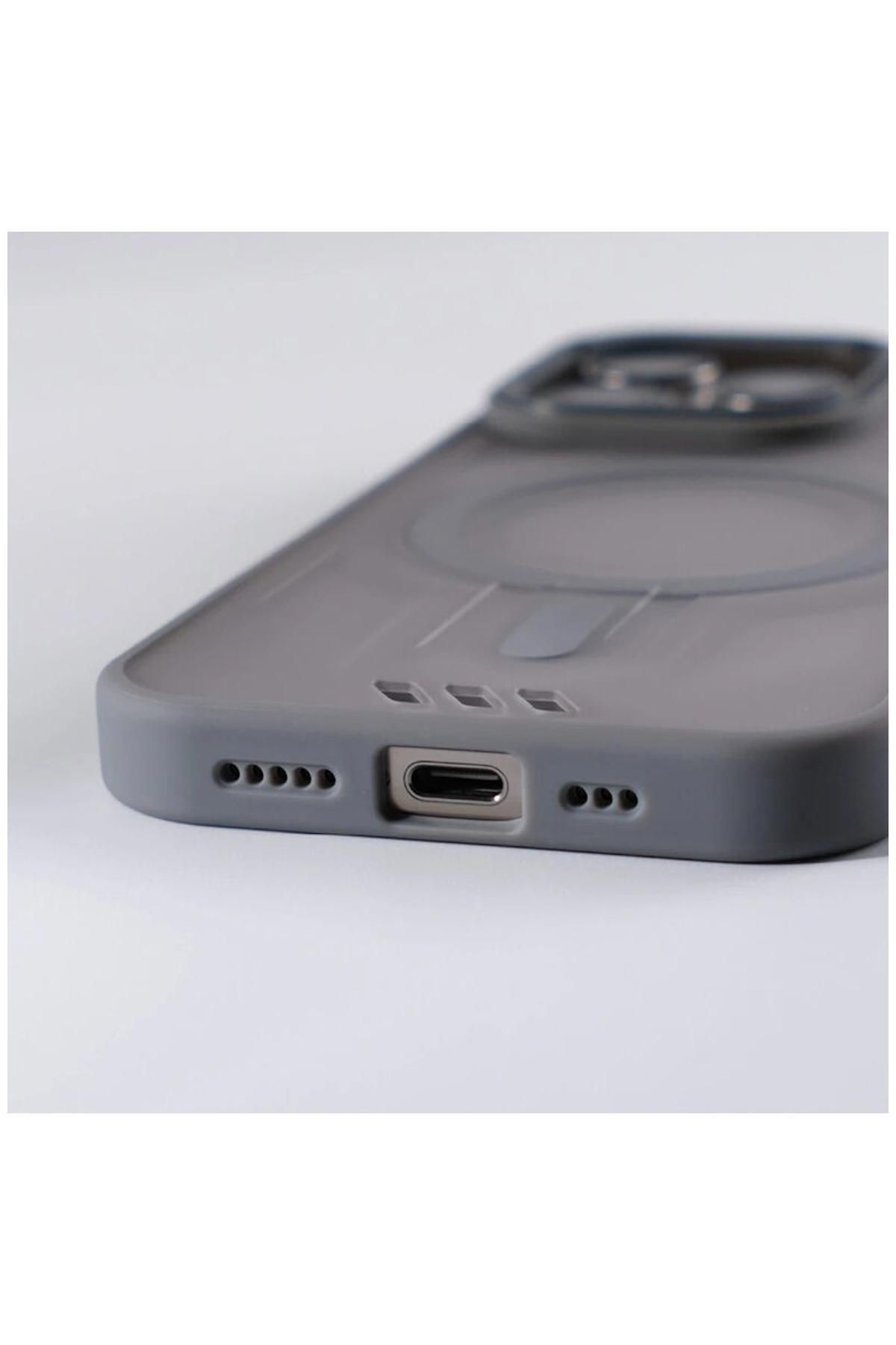 Zebana Apple iPhone 15 Plus Uyumlu Kılıf Zebana Vault Silikon Kılıf (Kablosuz Şarj Destekli) Gri - Görsel 4